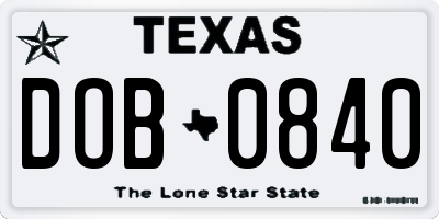 TX license plate DOB0840
