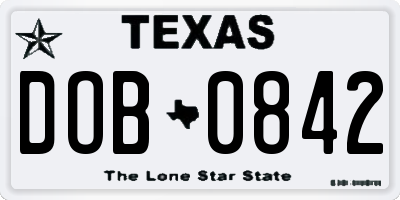 TX license plate DOB0842