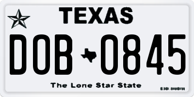 TX license plate DOB0845
