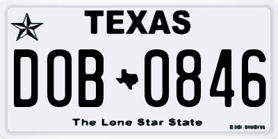 TX license plate DOB0846