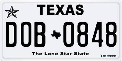 TX license plate DOB0848