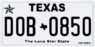 TX license plate DOB0850
