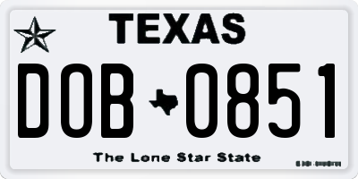 TX license plate DOB0851