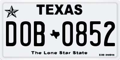 TX license plate DOB0852