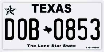 TX license plate DOB0853