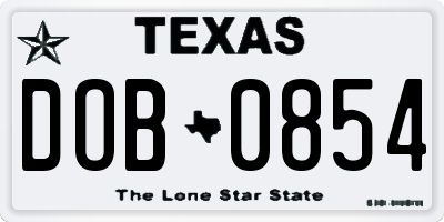 TX license plate DOB0854