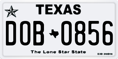 TX license plate DOB0856