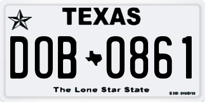 TX license plate DOB0861