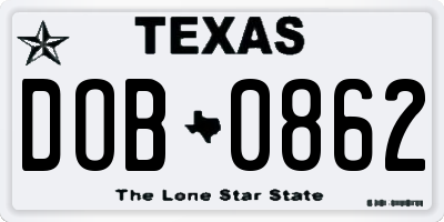 TX license plate DOB0862