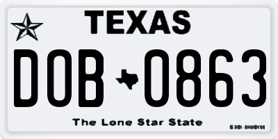 TX license plate DOB0863