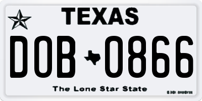 TX license plate DOB0866