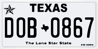 TX license plate DOB0867
