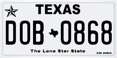 TX license plate DOB0868