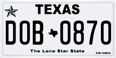 TX license plate DOB0870