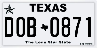 TX license plate DOB0871