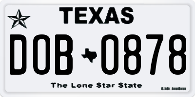 TX license plate DOB0878