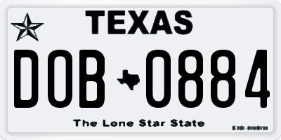 TX license plate DOB0884