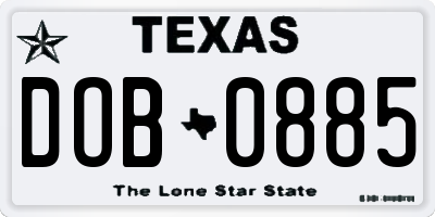 TX license plate DOB0885