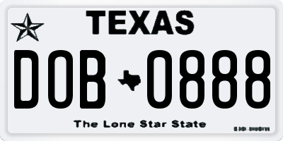TX license plate DOB0888