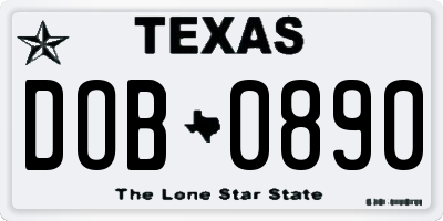 TX license plate DOB0890