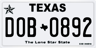 TX license plate DOB0892