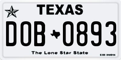 TX license plate DOB0893