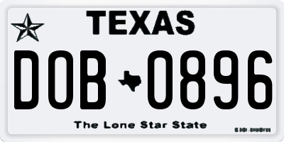 TX license plate DOB0896