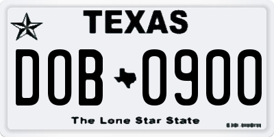 TX license plate DOB0900