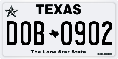 TX license plate DOB0902