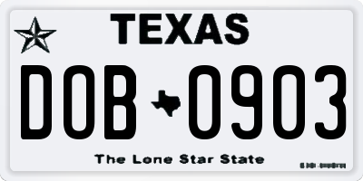 TX license plate DOB0903