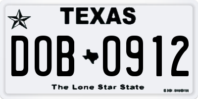 TX license plate DOB0912