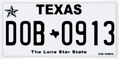 TX license plate DOB0913