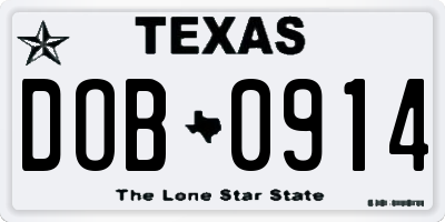 TX license plate DOB0914