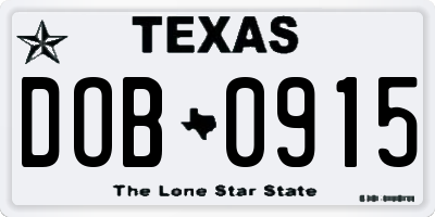 TX license plate DOB0915