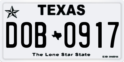 TX license plate DOB0917