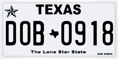 TX license plate DOB0918