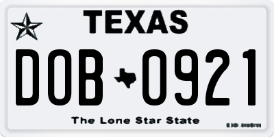 TX license plate DOB0921
