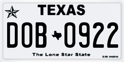 TX license plate DOB0922