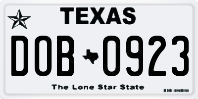 TX license plate DOB0923