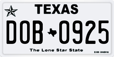 TX license plate DOB0925