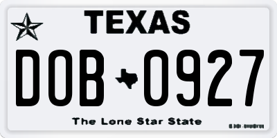 TX license plate DOB0927