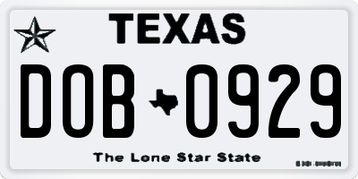 TX license plate DOB0929