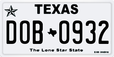 TX license plate DOB0932