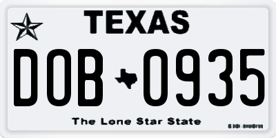 TX license plate DOB0935