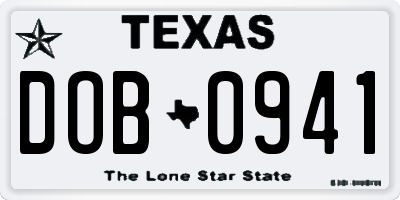 TX license plate DOB0941