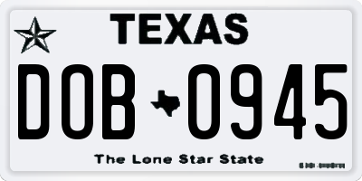 TX license plate DOB0945