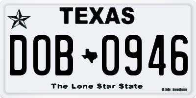 TX license plate DOB0946