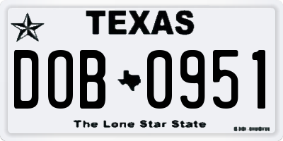 TX license plate DOB0951