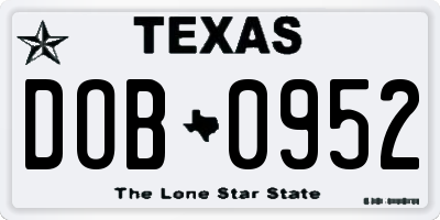 TX license plate DOB0952