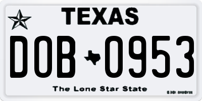 TX license plate DOB0953